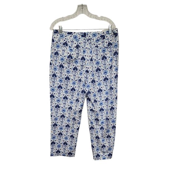 Talbots Stretch Vintage 90’s Floral Blue & White Capri Pants Size 12 - Picture 1 of 9